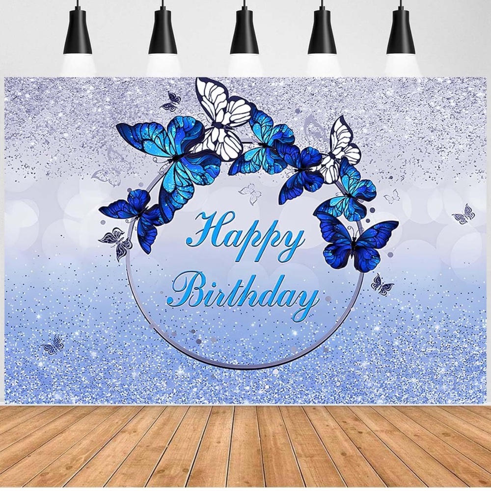 NWT Butterfly Happy Birthday Backdrop Blue Purple Kisses Wishes Banner 4 x 6ft